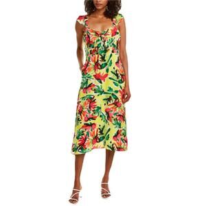 Julia Jordan Yellow Multicolor Floral Sleeveless Midi Tropical Vaca Dress 8 NWT